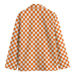 Orange And White Checkered Pattern Print Men's Blazer