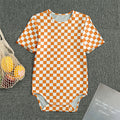 Orange And White Checkered Pattern Print Men's Bodysuit