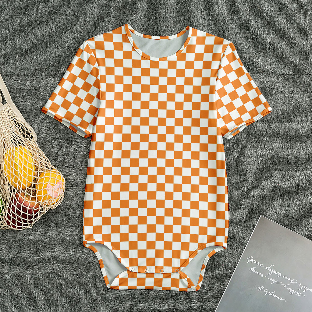 Orange And White Checkered Pattern Print Men's Bodysuit