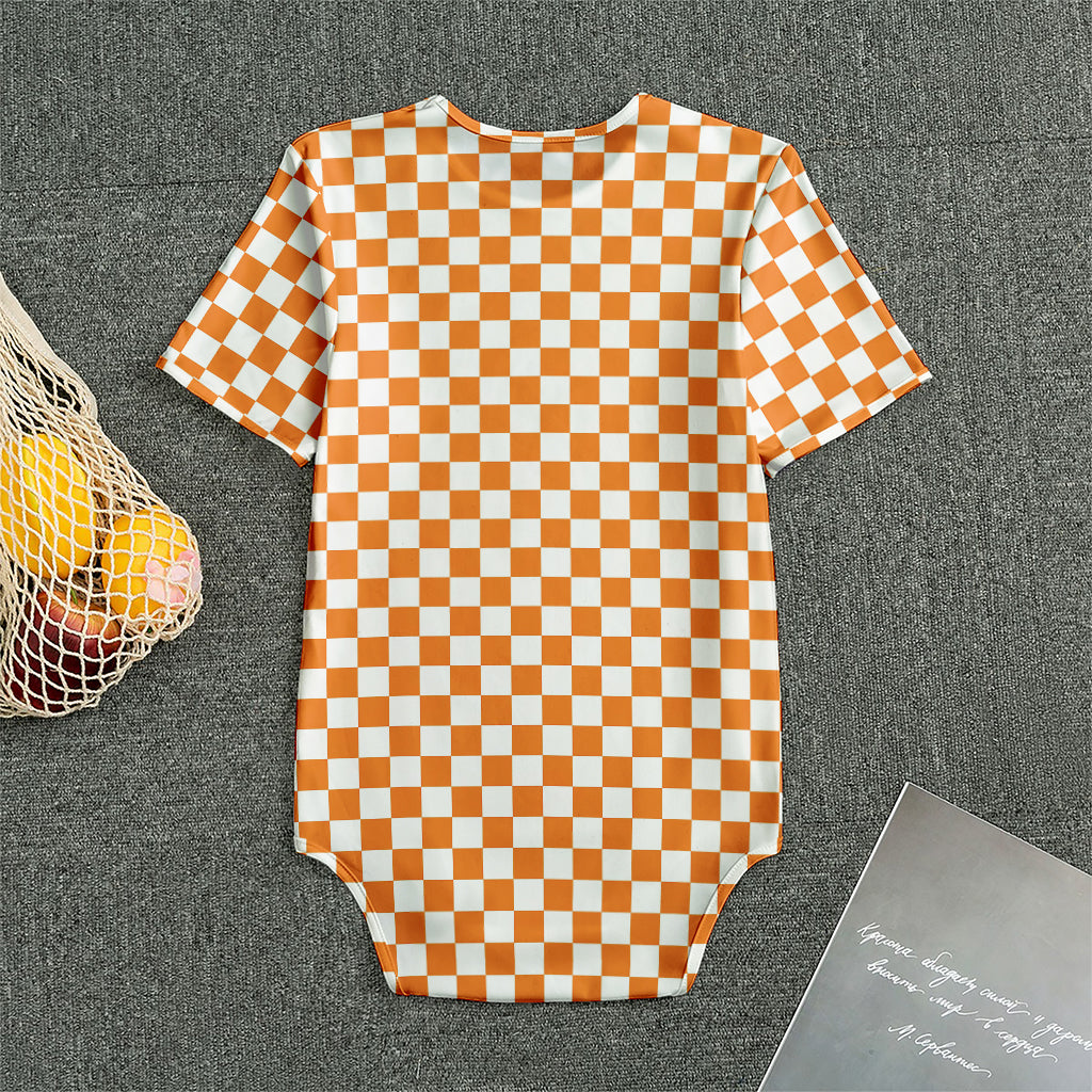 Orange And White Checkered Pattern Print Men's Bodysuit