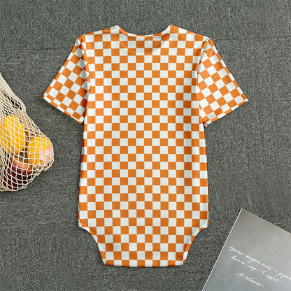 Orange And White Checkered Pattern Print Men's Bodysuit