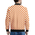 Orange And White Checkered Pattern Print Men's Bomber Jacket