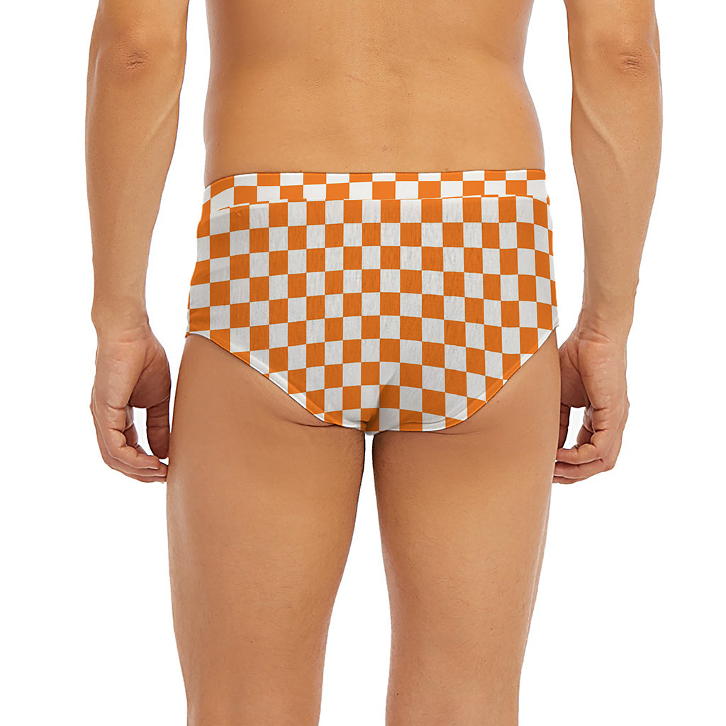 Orange And White Checkered Pattern Print Men's Briefs
