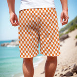 Orange And White Checkered Pattern Print Men's Cargo Shorts