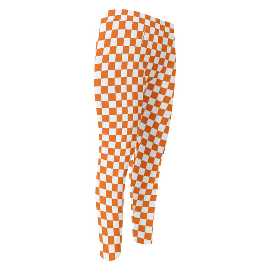Orange And White Checkered Pattern Print Men's Compression Pants