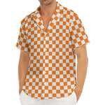 Orange And White Checkered Pattern Print Men's Deep V-Neck Shirt