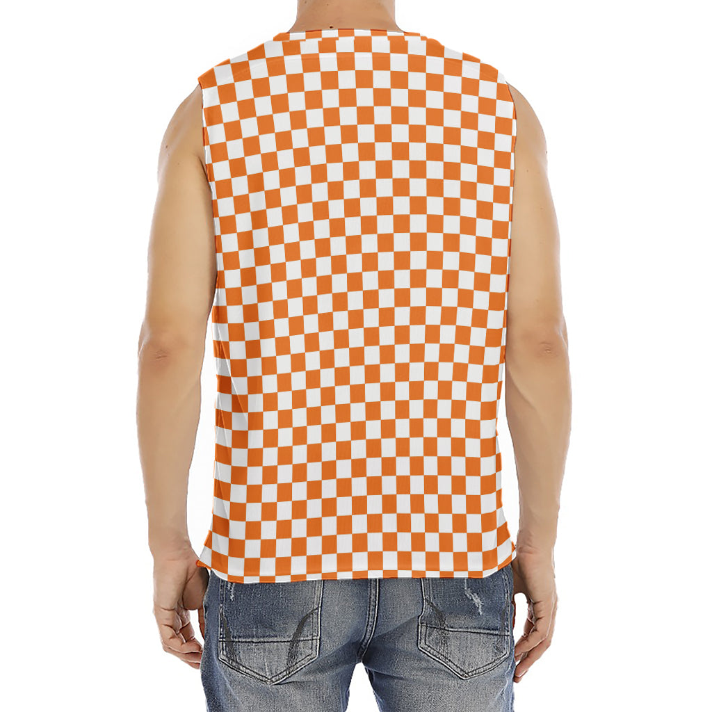 Orange And White Checkered Pattern Print Men's Fitness Tank Top
