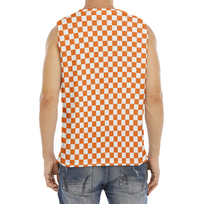 Orange And White Checkered Pattern Print Men's Fitness Tank Top