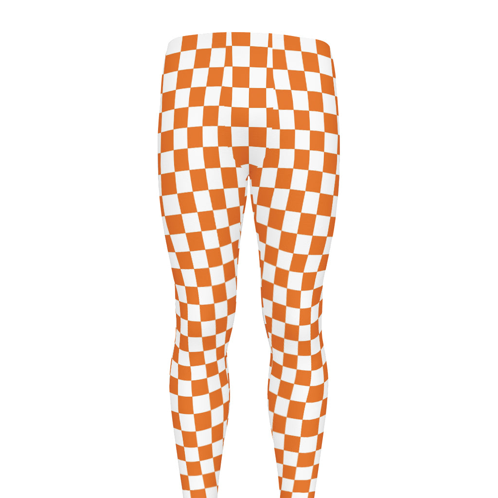 Orange And White Checkered Pattern Print Men's leggings