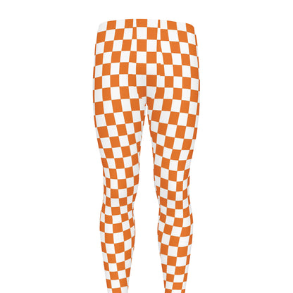 Orange And White Checkered Pattern Print Men's leggings
