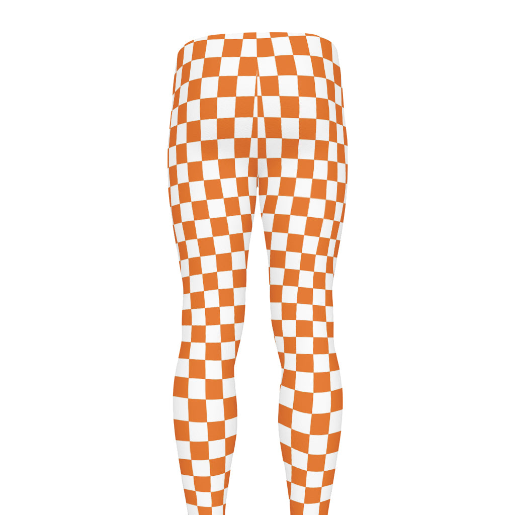 Orange And White Checkered Pattern Print Men's leggings
