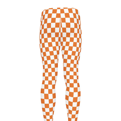 Orange And White Checkered Pattern Print Men's leggings