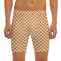 Orange And White Checkered Pattern Print Men's Long Boxer Briefs