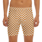 Orange And White Checkered Pattern Print Men's Long Boxer Briefs