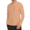 Orange And White Checkered Pattern Print Men's Long Sleeve Rash Guard
