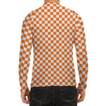 Orange And White Checkered Pattern Print Men's Long Sleeve Rash Guard