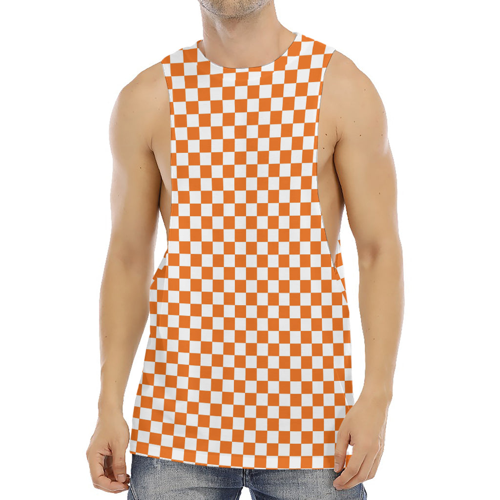 Orange And White Checkered Pattern Print Men's Muscle Tank Top