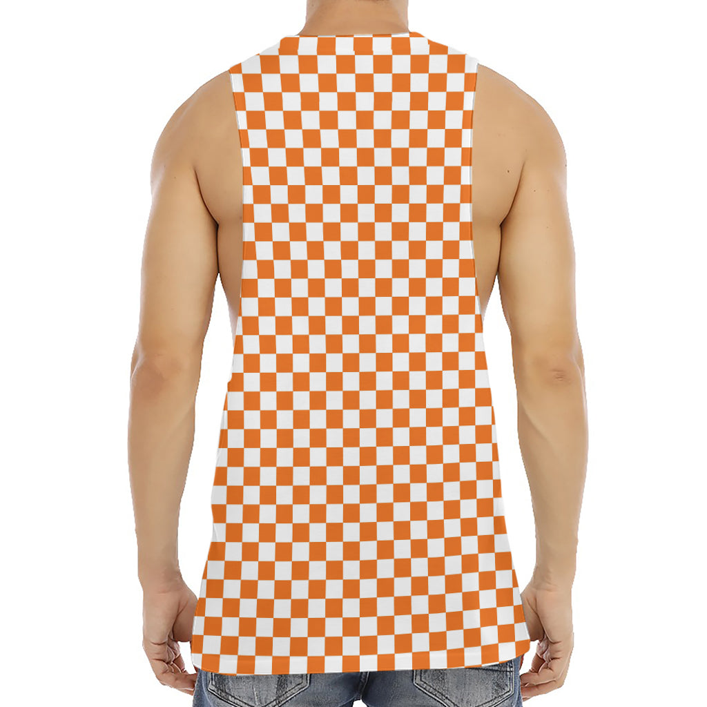 Orange And White Checkered Pattern Print Men's Muscle Tank Top