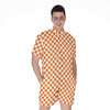 Orange And White Checkered Pattern Print Men's Rompers