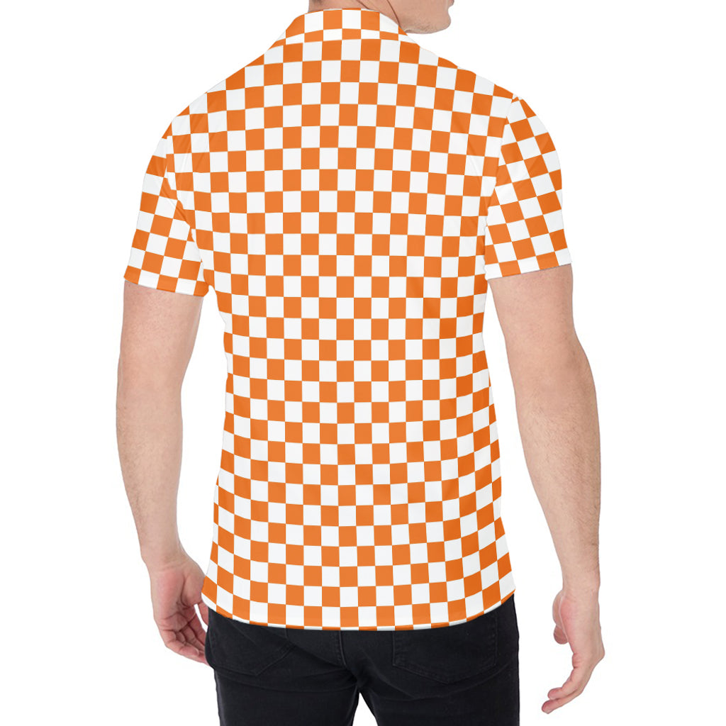 Orange And White Checkered Pattern Print Men's Shirt