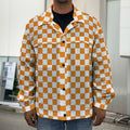 Orange And White Checkered Pattern Print Men's Shirt Jacket