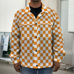 Orange And White Checkered Pattern Print Men's Shirt Jacket