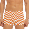 Orange And White Checkered Pattern Print Men's Short Boxer Briefs