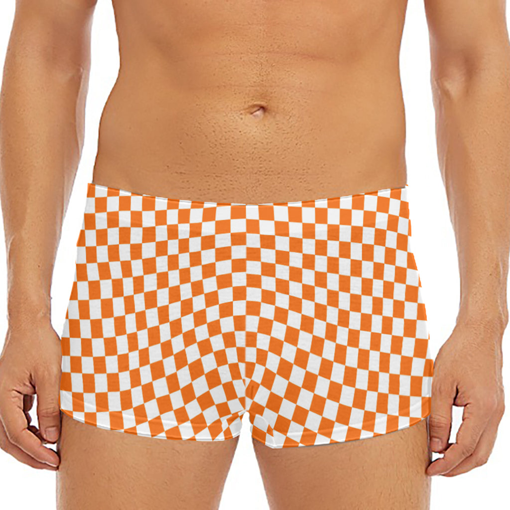 Orange And White Checkered Pattern Print Men's Short Boxer Briefs