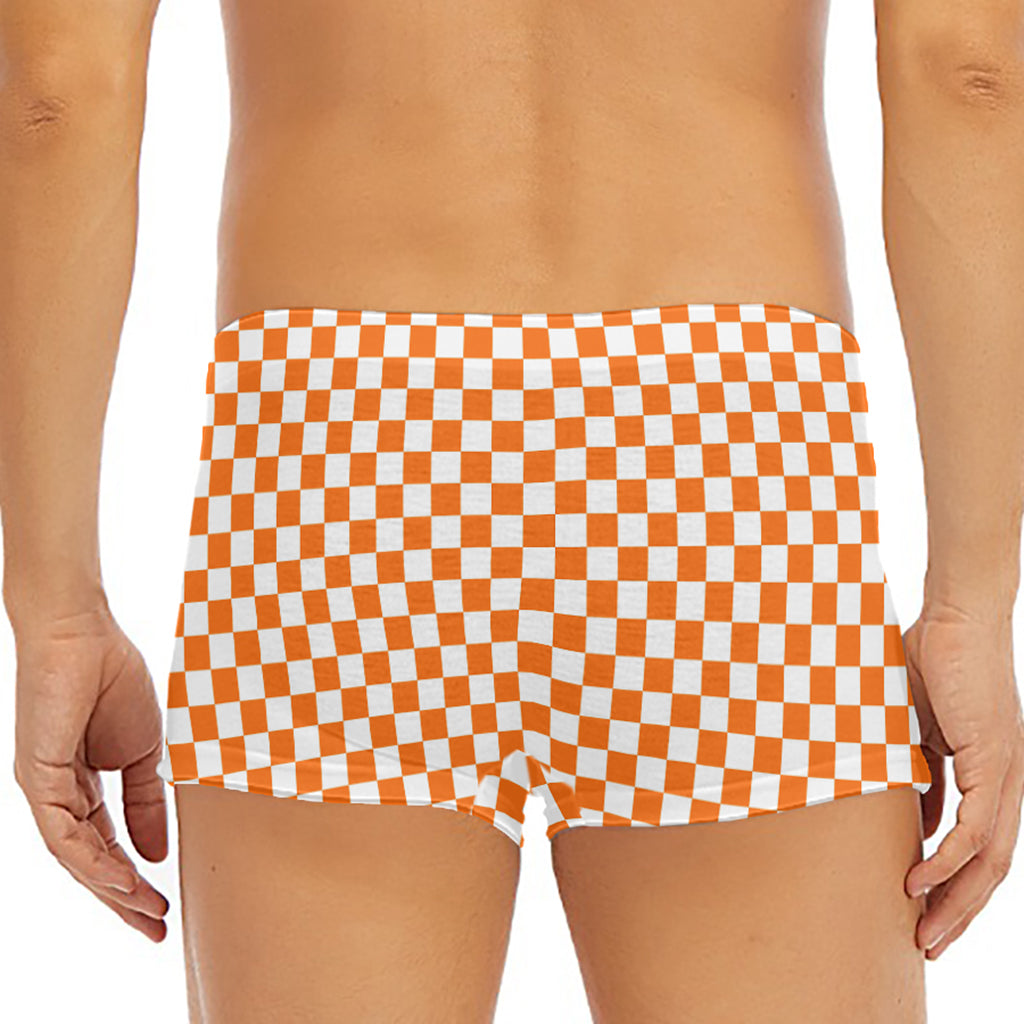 Orange And White Checkered Pattern Print Men's Short Boxer Briefs