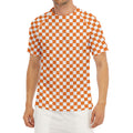 Orange And White Checkered Pattern Print Men's Short Sleeve Rash Guard