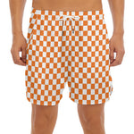 Orange And White Checkered Pattern Print Men's Split Running Shorts