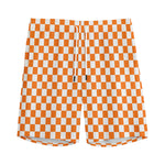Orange And White Checkered Pattern Print Men's Sports Shorts