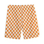 Orange And White Checkered Pattern Print Men's Sports Shorts