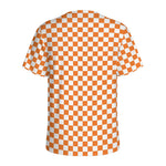 Orange And White Checkered Pattern Print Men's Sports T-Shirt
