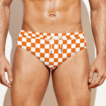 Orange And White Checkered Pattern Print Men's Swim Briefs