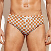 Orange And White Checkered Pattern Print Men's Swim Briefs