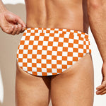 Orange And White Checkered Pattern Print Men's Swim Briefs