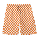 Orange And White Checkered Pattern Print Men's Swim Trunks