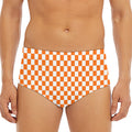 Orange And White Checkered Pattern Print Men's Triangle Swim Briefs