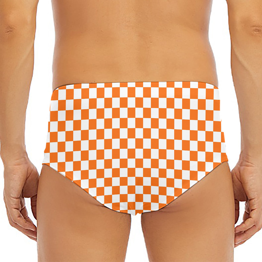 Orange And White Checkered Pattern Print Men's Triangle Swim Briefs