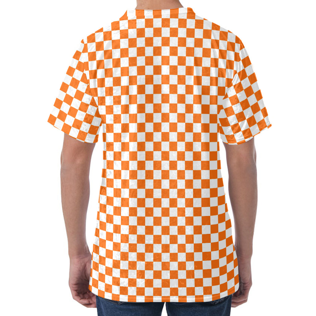 Orange And White Checkered Pattern Print Men's Velvet T-Shirt