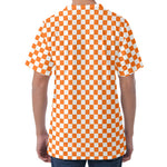 Orange And White Checkered Pattern Print Men's Velvet T-Shirt