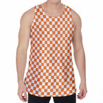 Orange And White Checkered Pattern Print Men's Velvet Tank Top