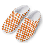 Orange And White Checkered Pattern Print Mesh Casual Shoes