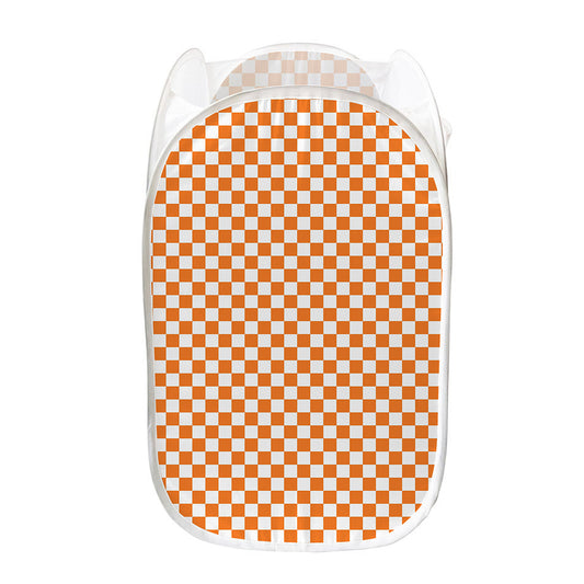 Orange And White Checkered Pattern Print Mesh Laundry Hamper