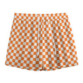 Orange And White Checkered Pattern Print Mesh Shorts
