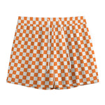 Orange And White Checkered Pattern Print Mesh Shorts