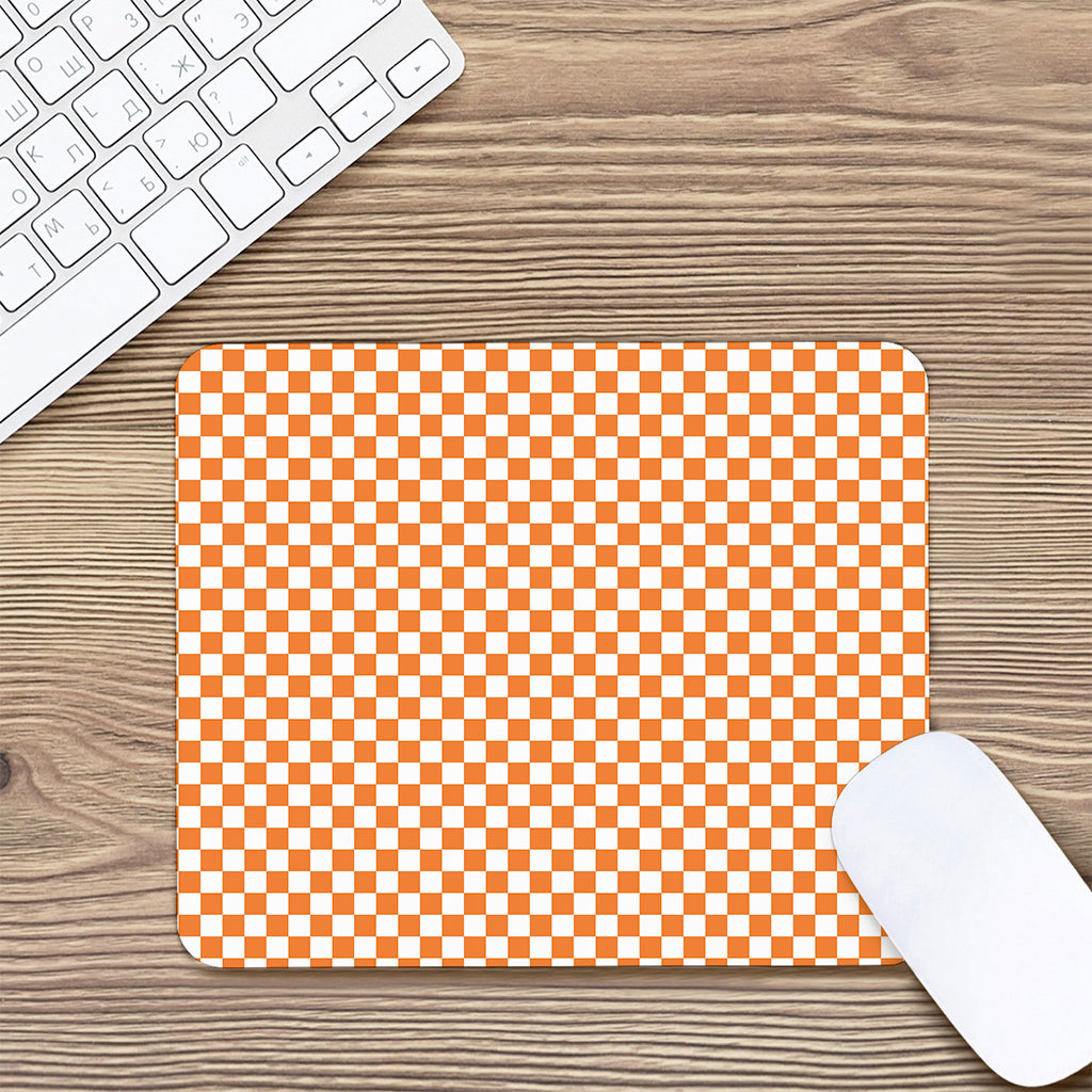Orange And White Checkered Pattern Print Mouse Pad