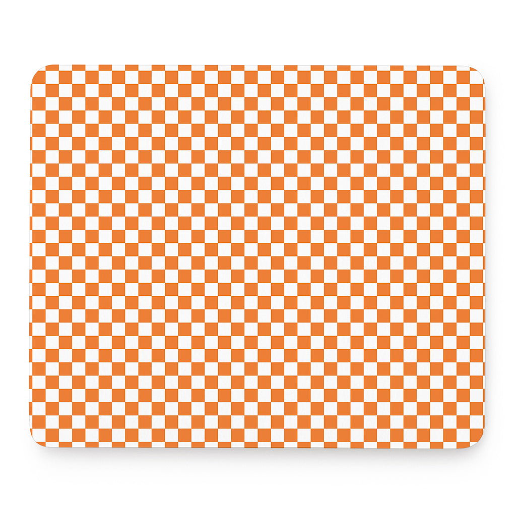Orange And White Checkered Pattern Print Mouse Pad