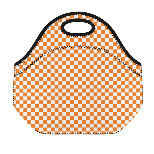 Orange And White Checkered Pattern Print Neoprene Lunch Bag